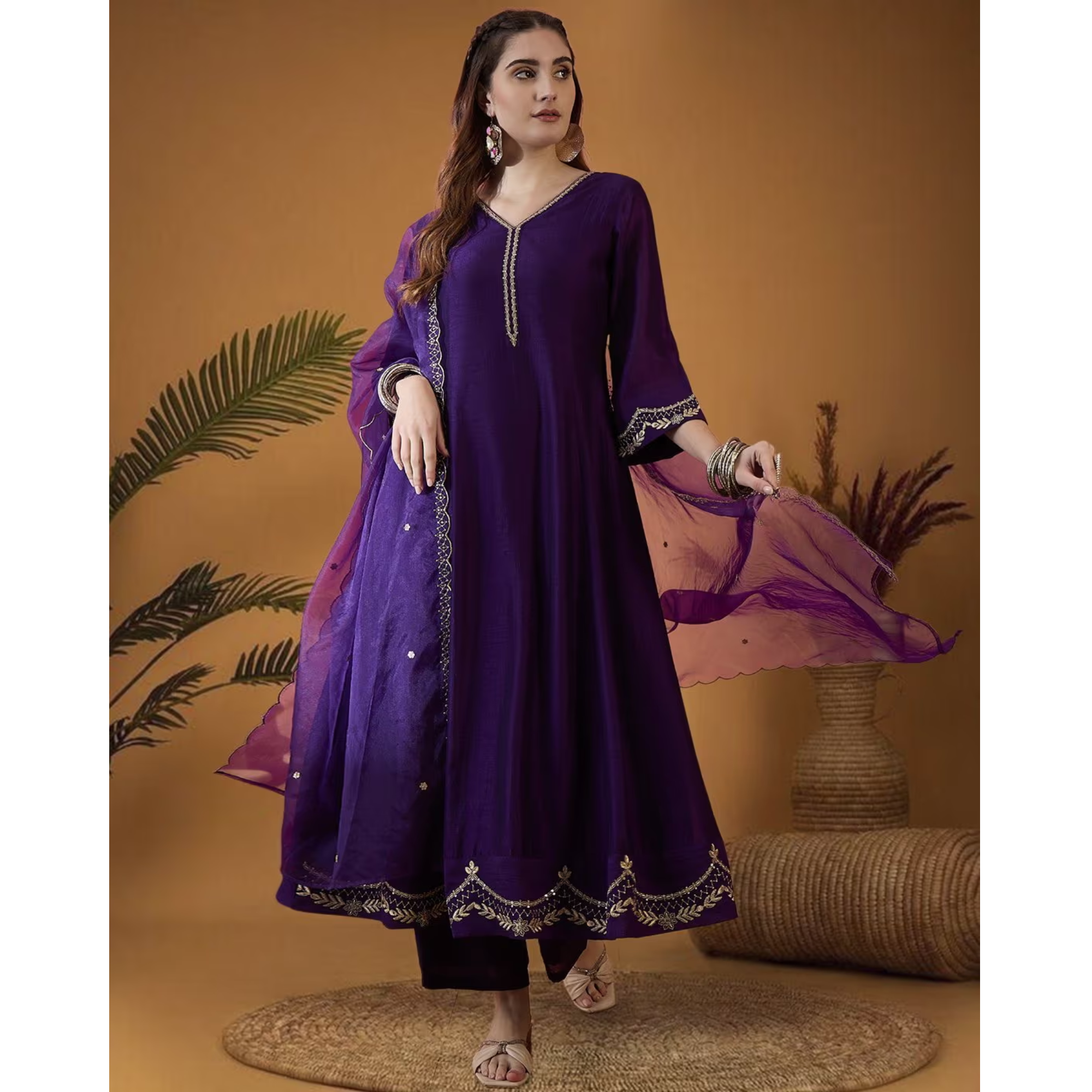 NYRIKA Women Embroidered Flared Kurta Set